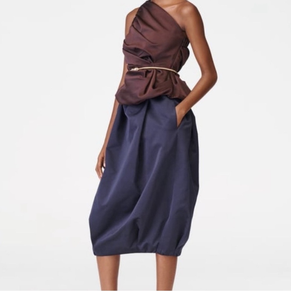 Zara collection taffeta voluminous midi blue skirt limited edition sz.S - Picture 5 of 10